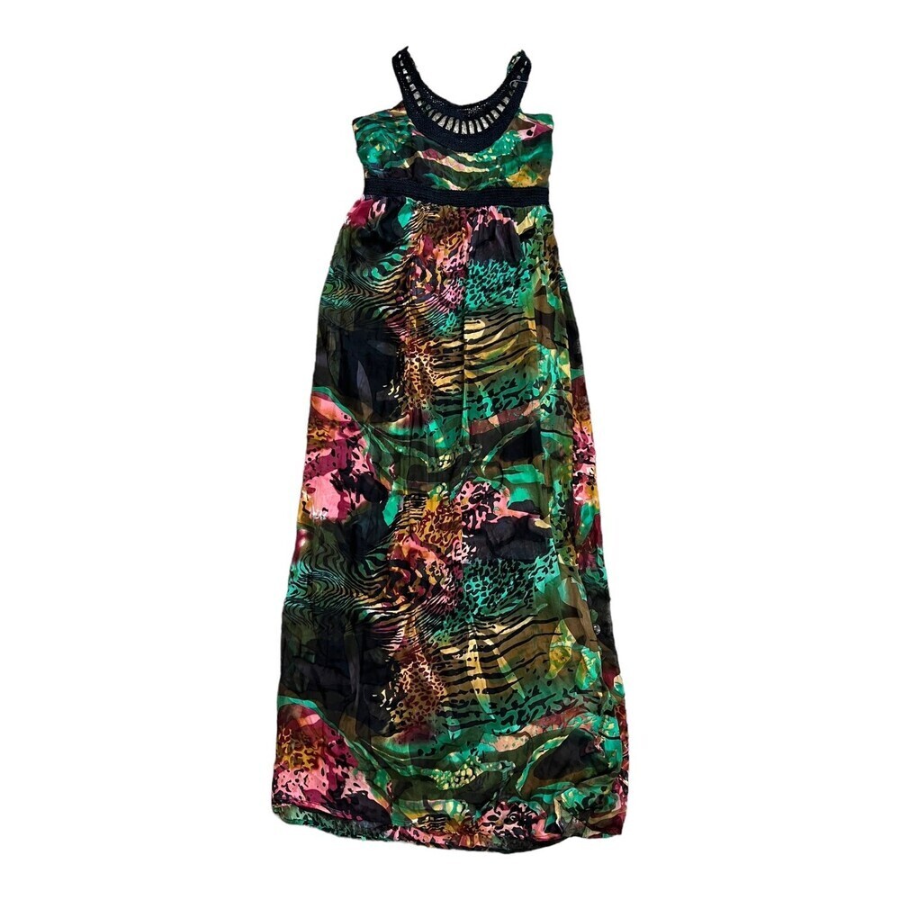 Desigual Black Animal Print Silk Blend Maxi Halter Dress L